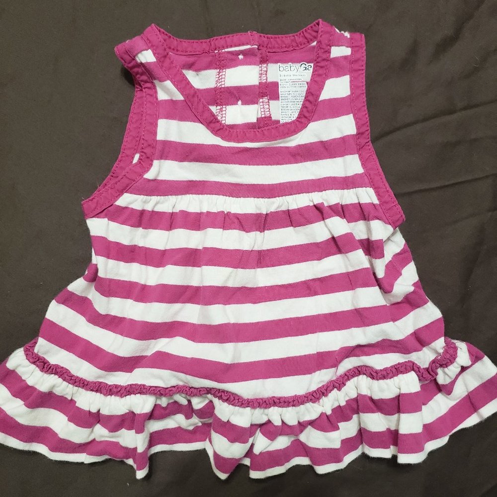 Baby Gap Tank Top Purple White Stripe Pattern Ruffled 100% Cotton 3-6 Month